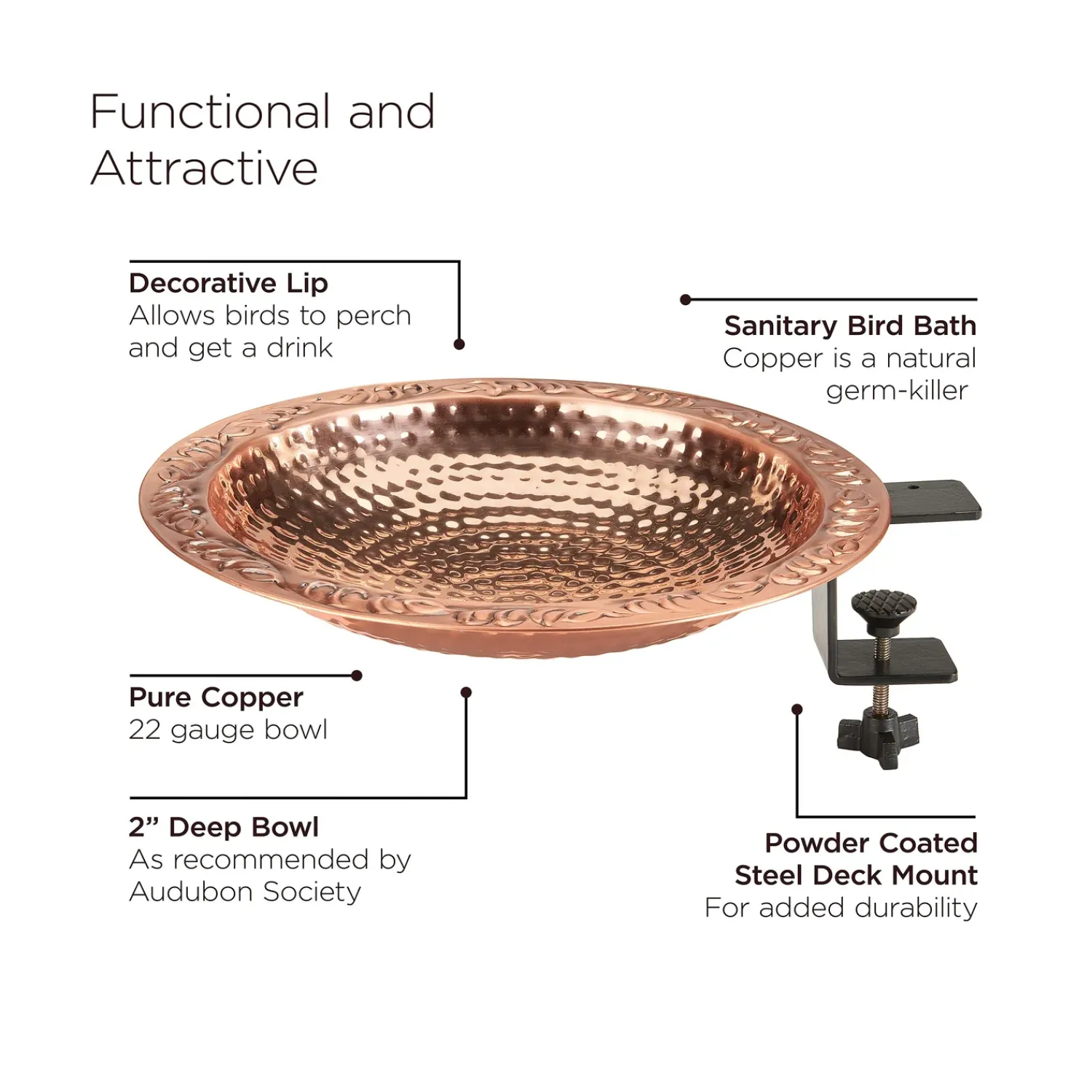 Plow & Hearth Birdbaths>Small Deck Mounted Copper Birdbath