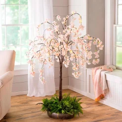 Plow & Hearth Lighted Trees & Garlands>Small Lighted Faux Weeping Cherry Tree, 4'H