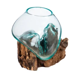 Plow & Hearth Planters & Vases>Small Recycled Glass Planter with Driftwood Base