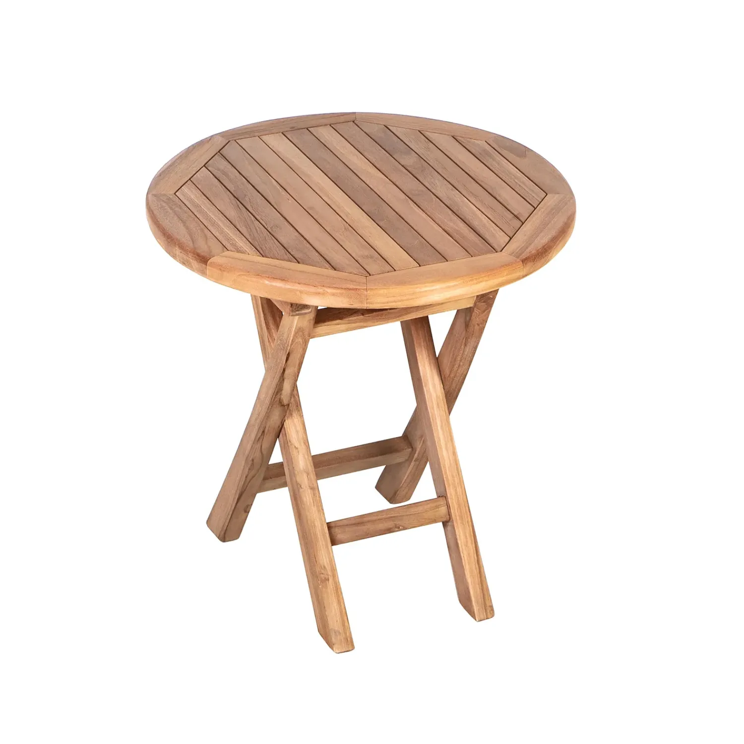 Plow & Hearth Outdoor Side Tables>Small Round Teak Folding Side Table