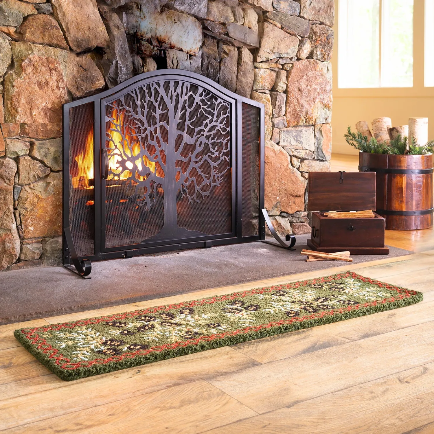 Plow & Hearth Fireplace Screens With Doors>Small Tree of Life Fire Screen with Door Black