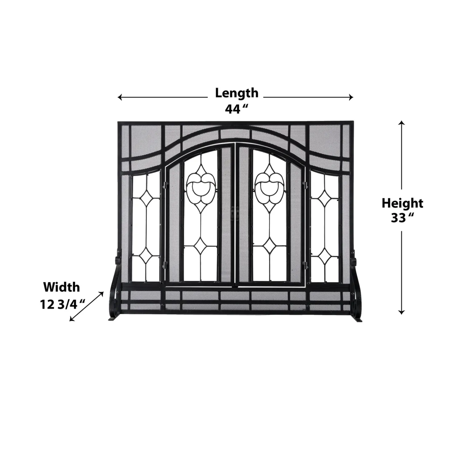 Plow & Hearth Fireplace Screens With Doors>Small Two-Door Fireplace Screen with Glass Floral Panels Black
