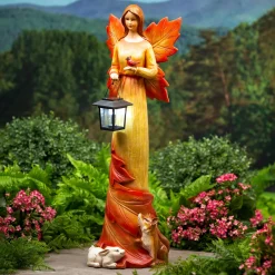 Plow & Hearth Garden Statues|Lighted Garden Decorations>Solar Fall Foliage Angel and Friends Garden Statue