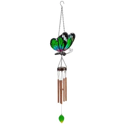 Plow & Hearth Wind Chimes & Mobiles|Solar Accents>Solar Green & Purple Butterfly Wind Chime