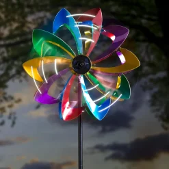 Plow & Hearth Wind Spinners>Solar Lighted LED Flower Metal Wind Spinner with Bi-Direction Rotors Antique