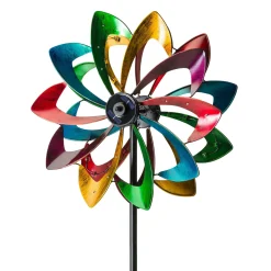 Plow & Hearth Wind Spinners>Solar Lighted LED Flower Metal Wind Spinner with Bi-Direction Rotors Antique