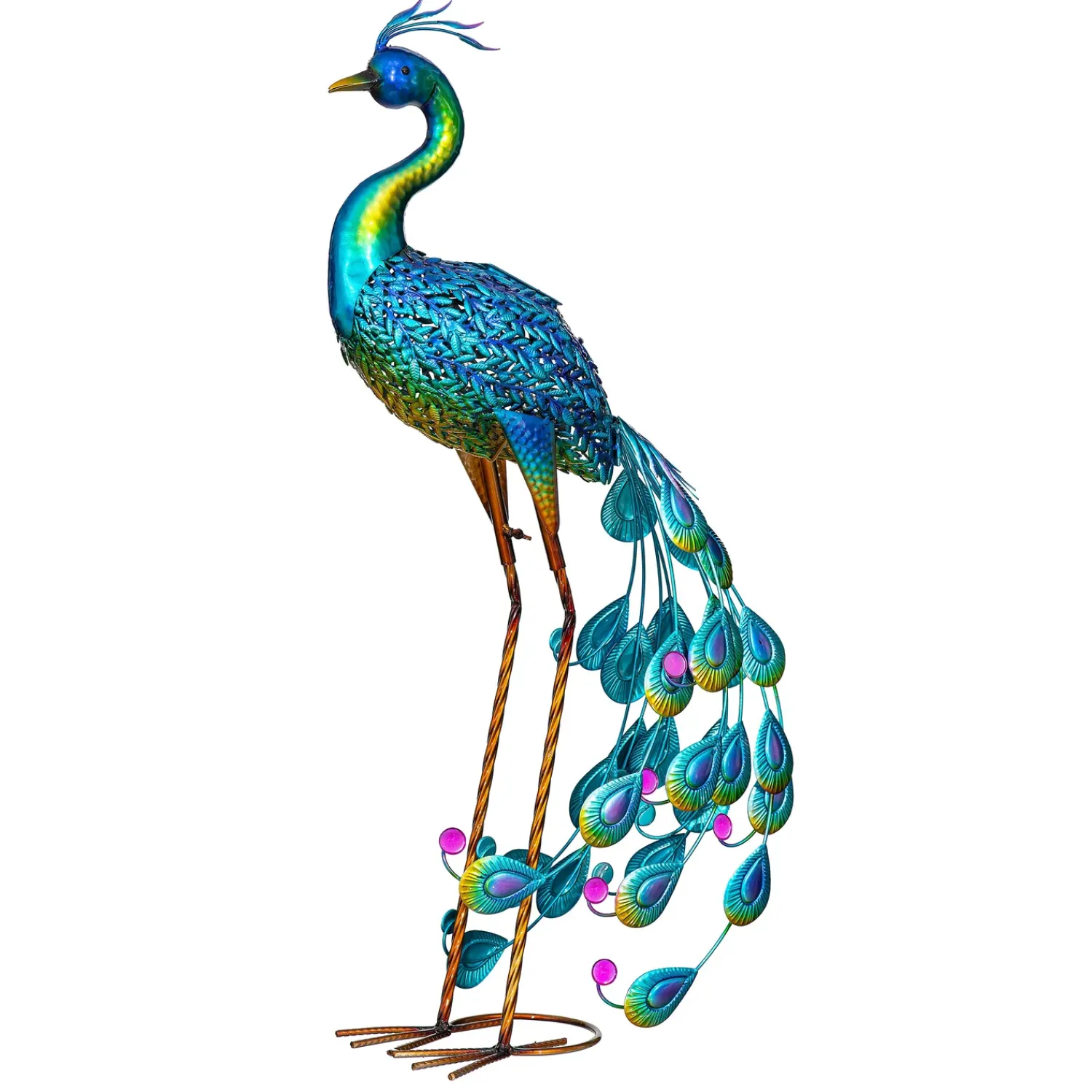 Plow & Hearth Garden Statues>Solar Metal Vibrant Peacock Statue, 33"H