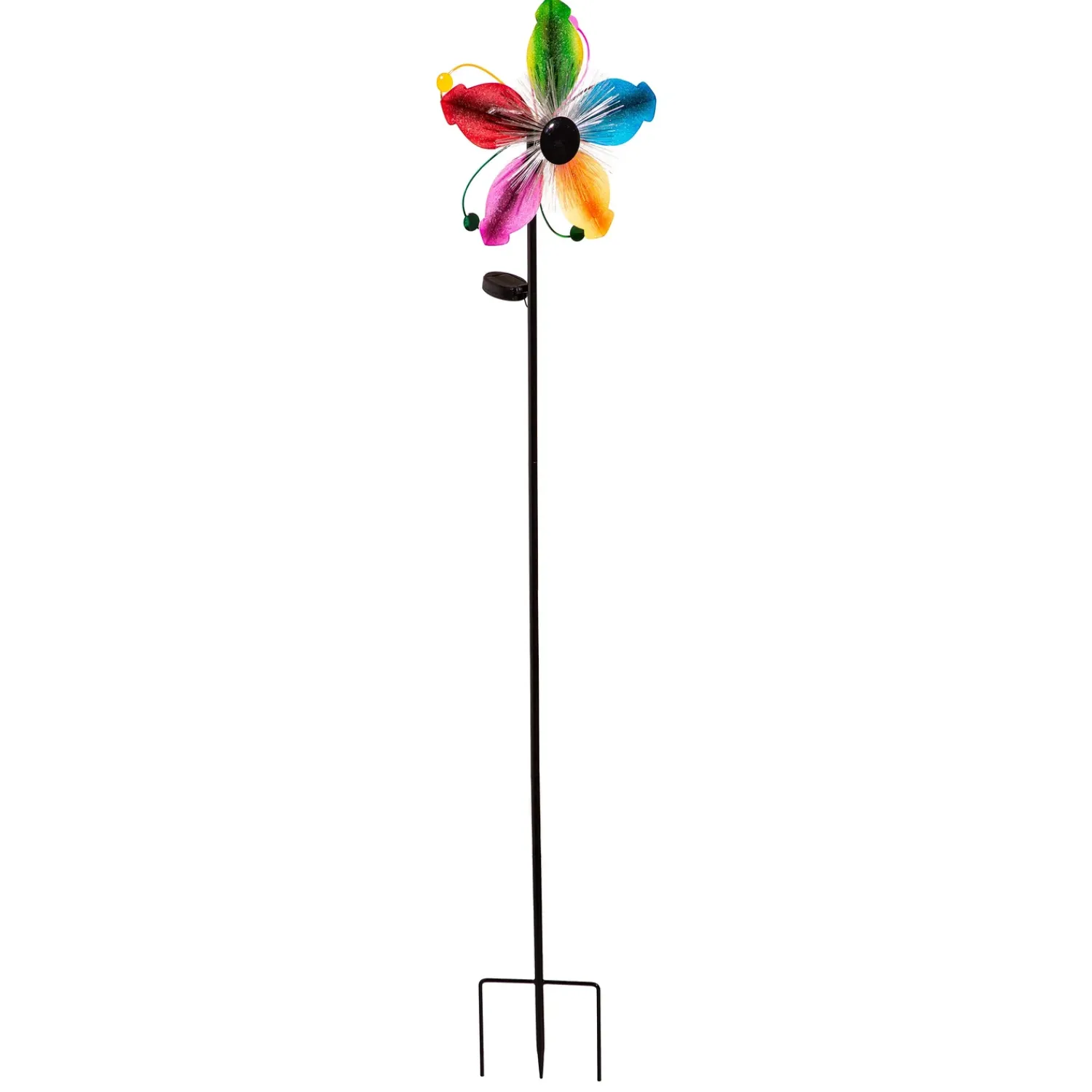 Plow & Hearth Wind Spinners>Solar Metal Wind Spinner, Fiber Optic Multi-Color Fans, 63"H