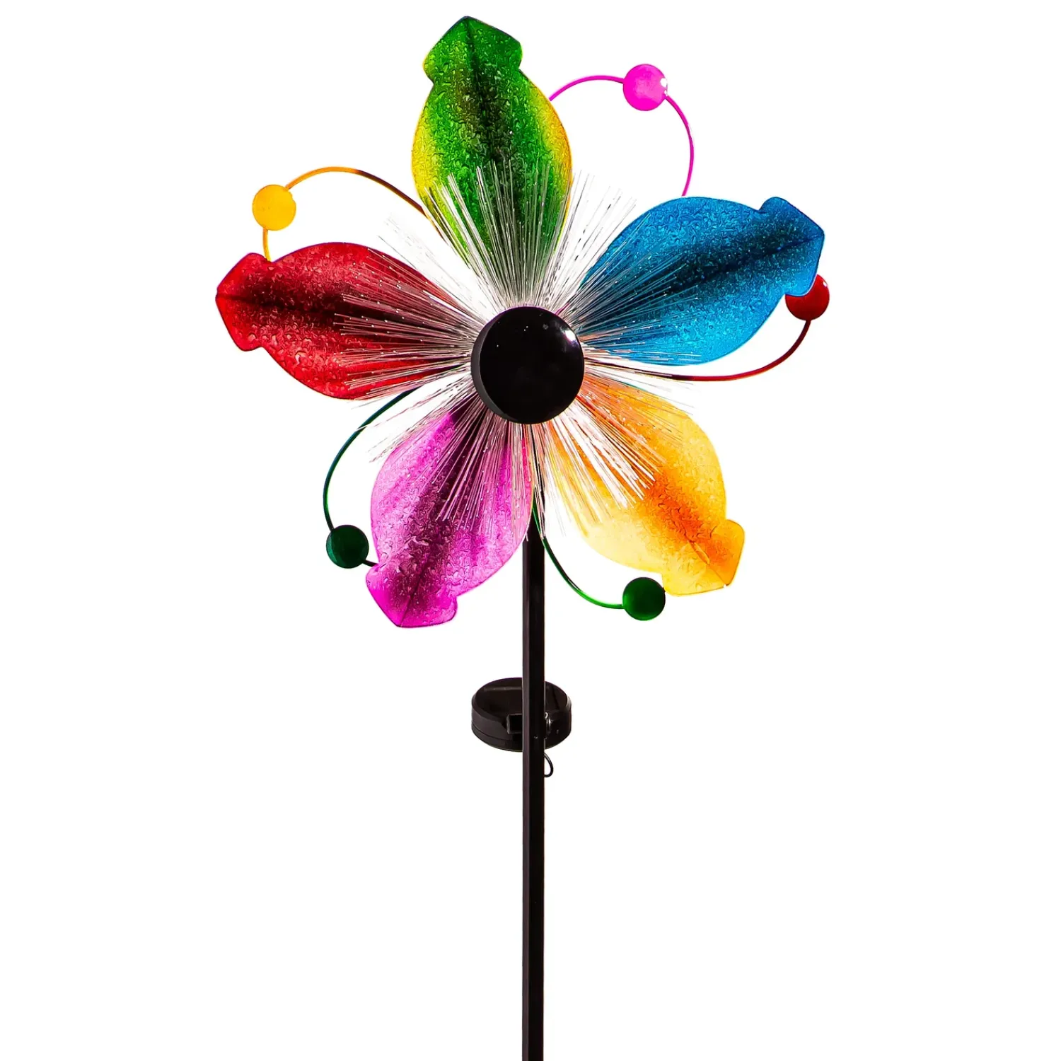 Plow & Hearth Wind Spinners>Solar Metal Wind Spinner, Fiber Optic Multi-Color Fans, 63"H