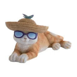 Plow & Hearth Garden Statues>Solar Resin Cat in Sunglasses With Butterfly Sombrero Bird Feeder Hat.