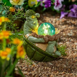 Plow & Hearth Garden Statues>Solar Resin Turtle With Blue Orb Statue, 9"H
