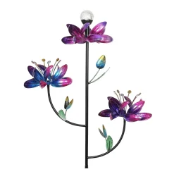 Plow & Hearth Wind Spinners|Solar Accents>Solar Triple Flower Wind Spinner, Primary Multi