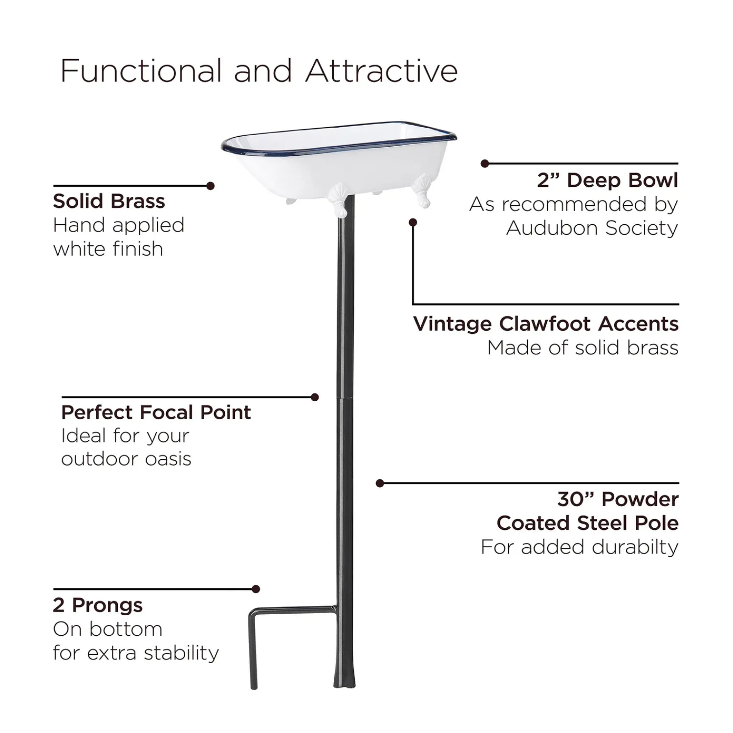 Plow & Hearth Birdbaths>Splish Splash Birdbath, Brass With Finish White