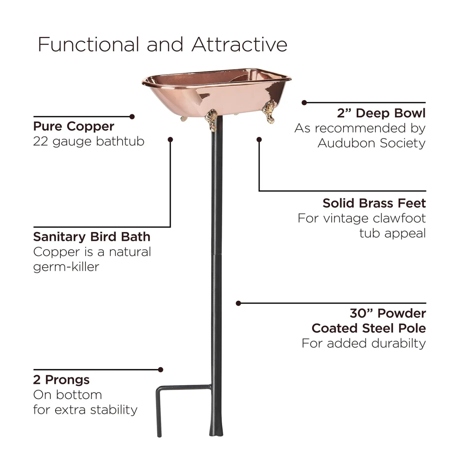 Plow & Hearth Birdbaths>Splish Splash Birdbath, Polished Copper