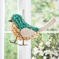 Plow & Hearth Decorative Accents|Faux Flowers & Plants>Spring Bluebird Wood Curl Décor, 19"H