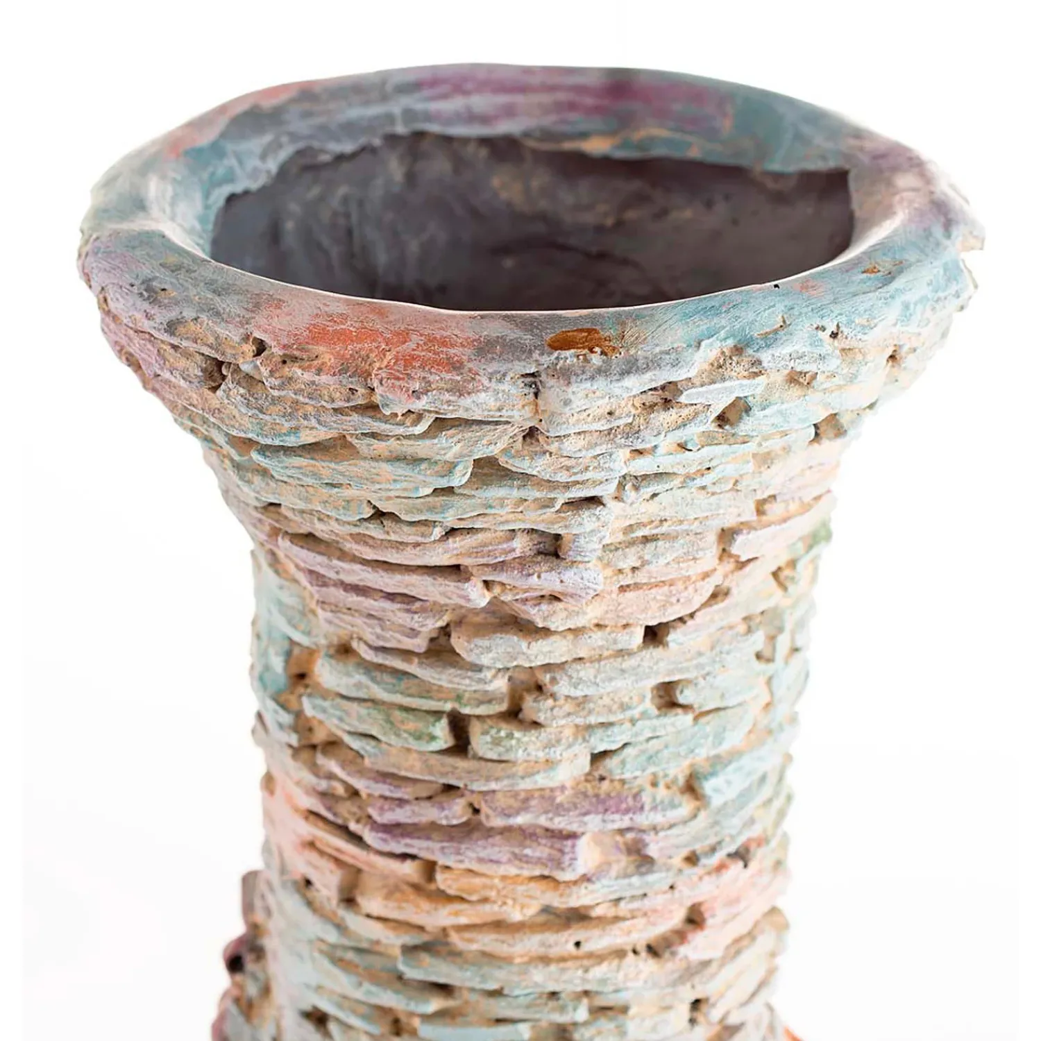 Plow & Hearth Planters & Vases>Stacked Faux Rock Non-Watertight Vase with Base and Floral Rope Accent