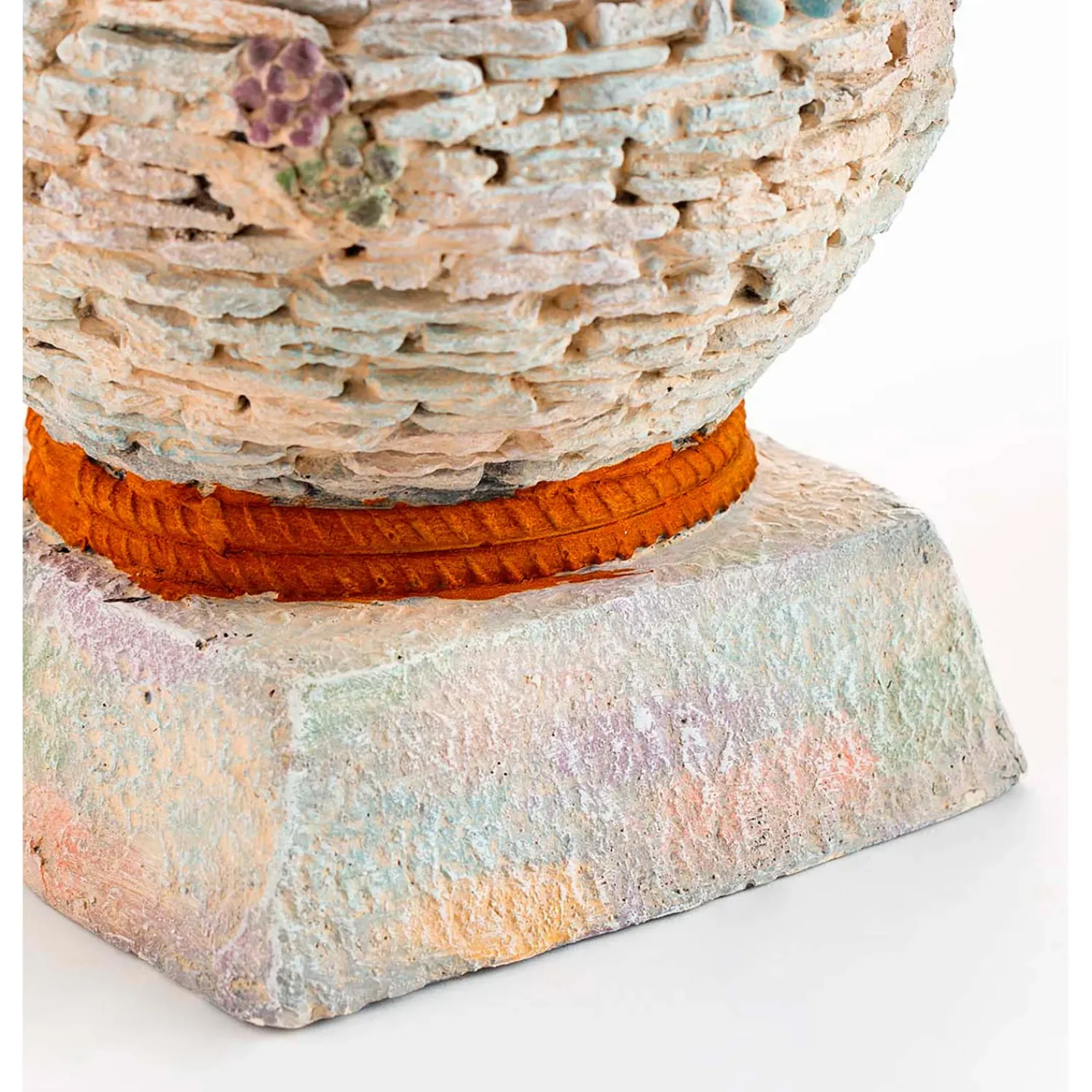 Plow & Hearth Planters & Vases>Stacked Faux Rock Non-Watertight Vase with Base and Floral Rope Accent