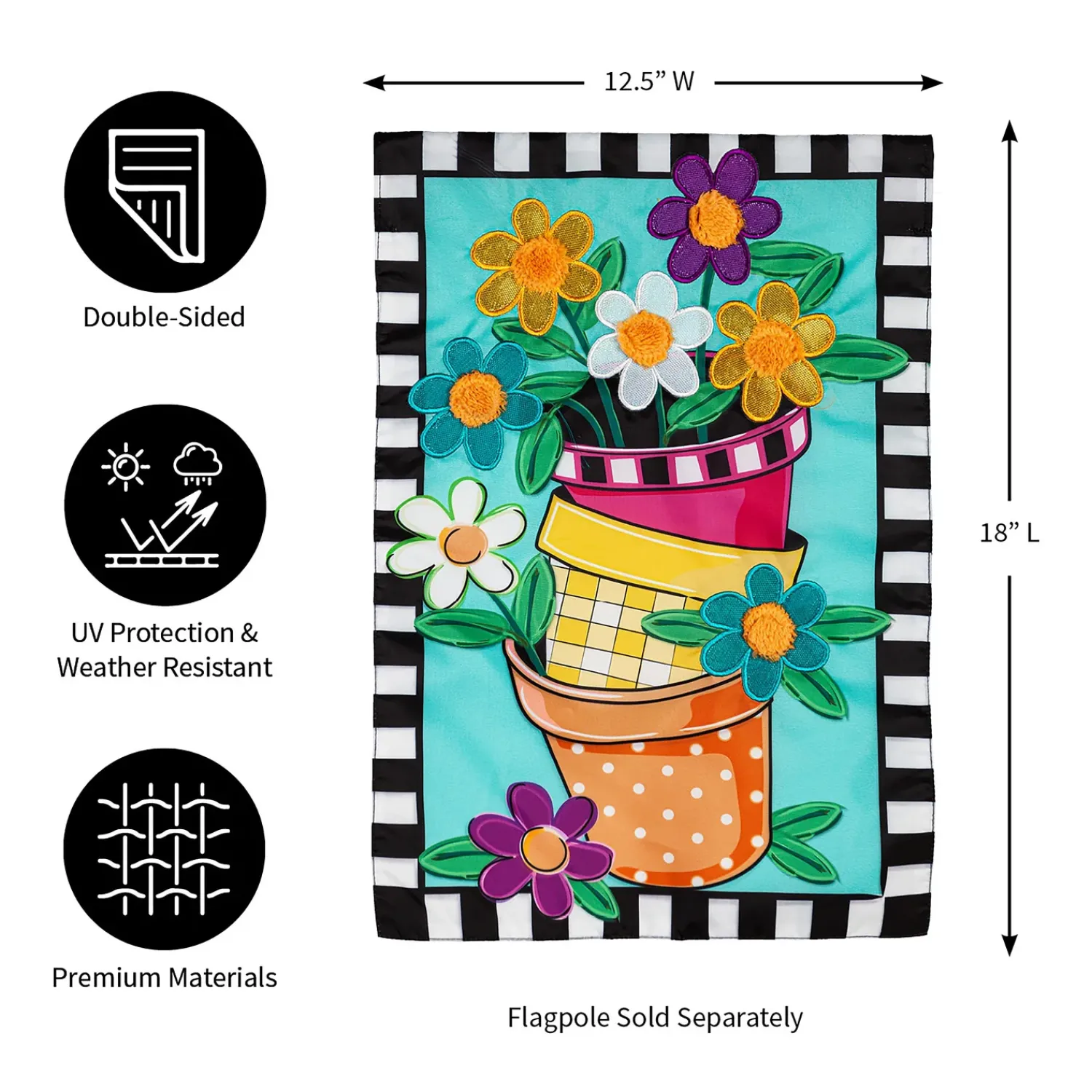 Plow & Hearth Garden Flags>Stacked Spring Flower Pots Applique Garden Flag