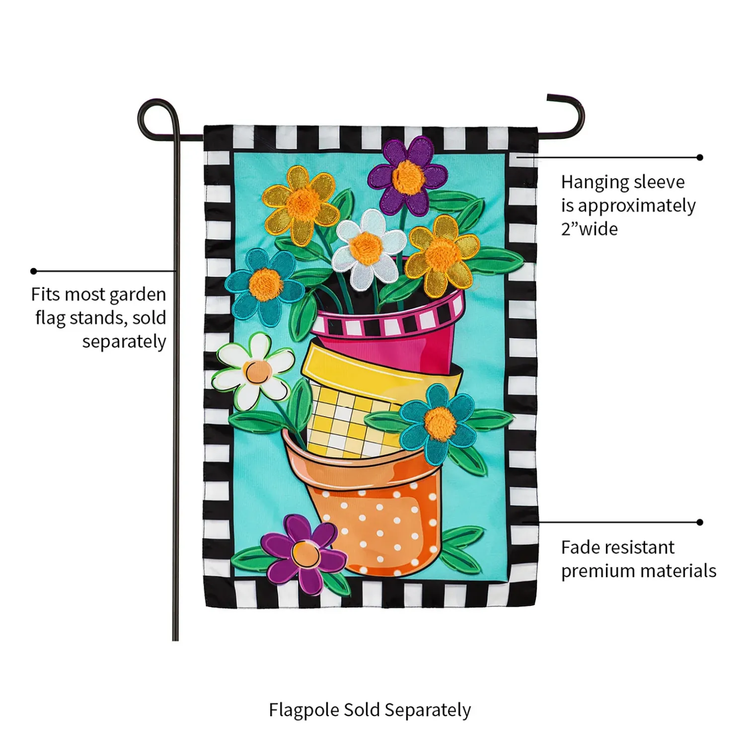 Plow & Hearth Garden Flags>Stacked Spring Flower Pots Applique Garden Flag