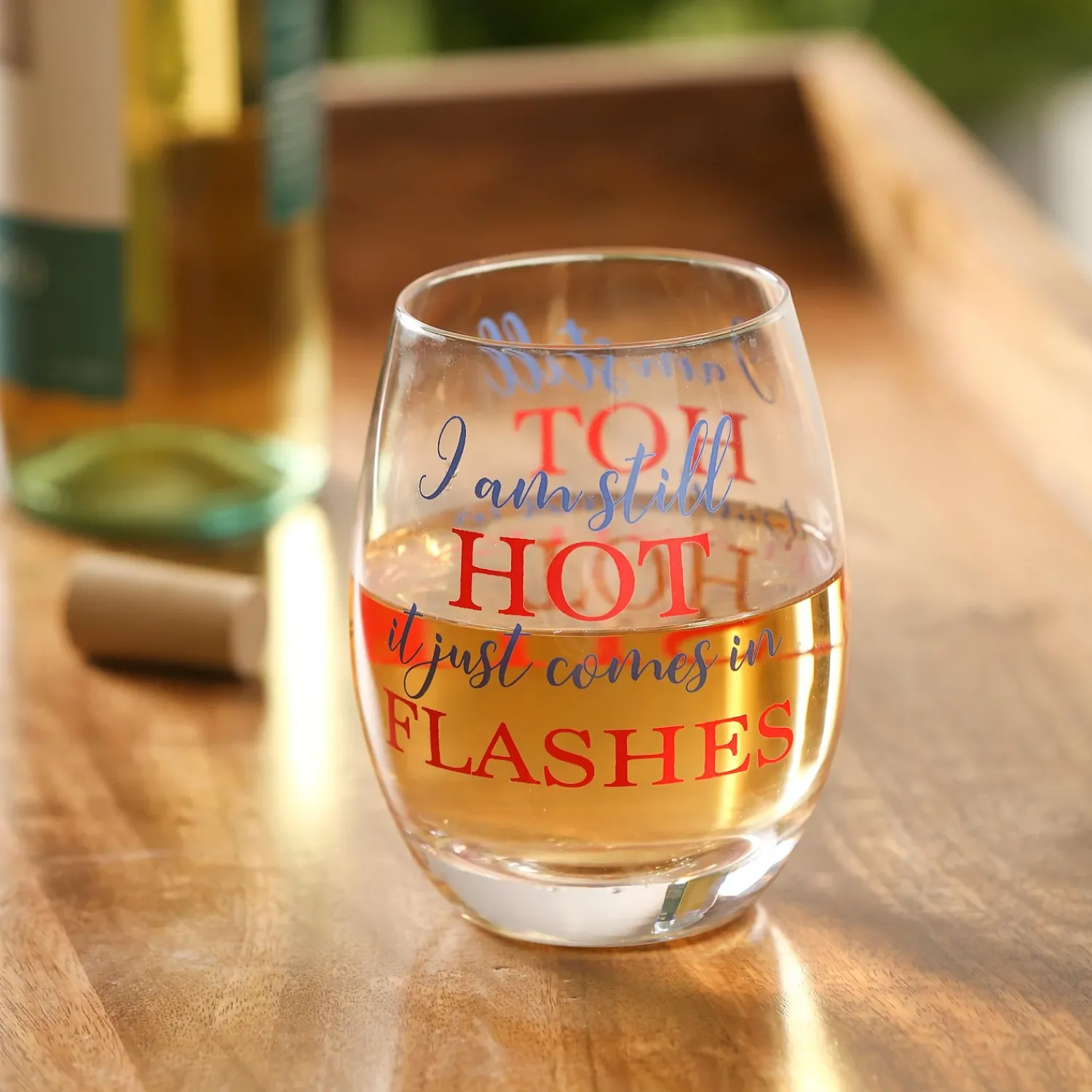 Plow & Hearth Wine Glasses>Stemless Wine Glass w/ Box, I Am Still Hot