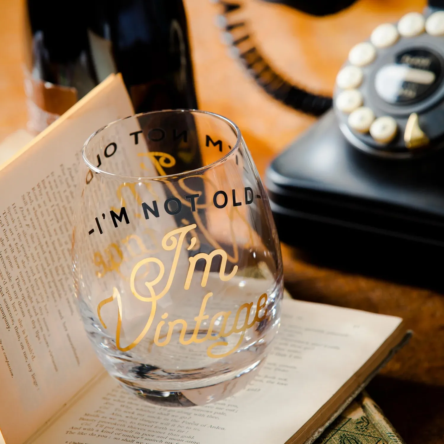 Plow & Hearth Wine Glasses>Stemless Wine Glass w/box, 17 OZ., I'm not old I'm Vintage