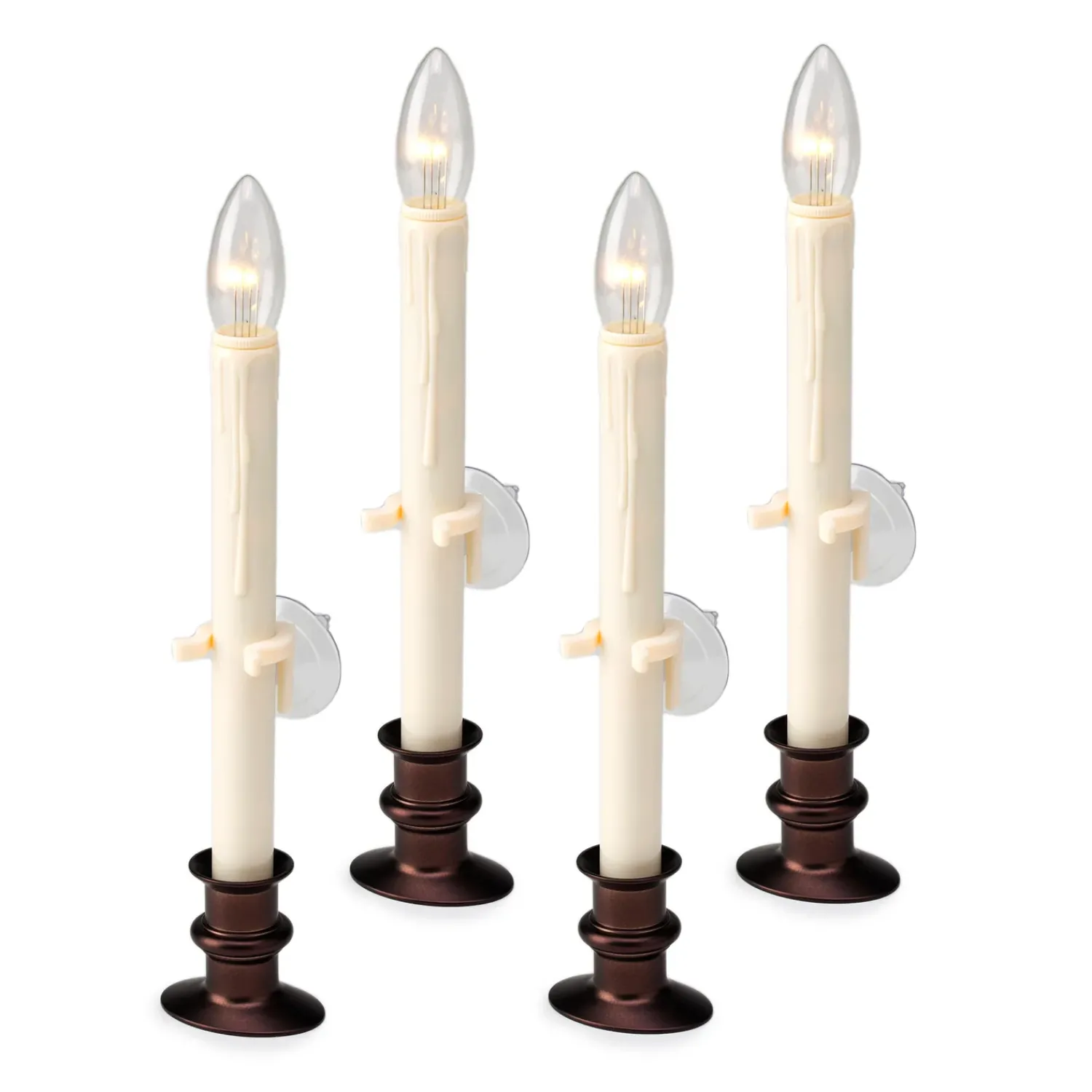 Plow & Hearth Candles & Lanterns|Lighted Accents>Suction Cup Window Candles with Timer and Remote, Set of 4 Bronze