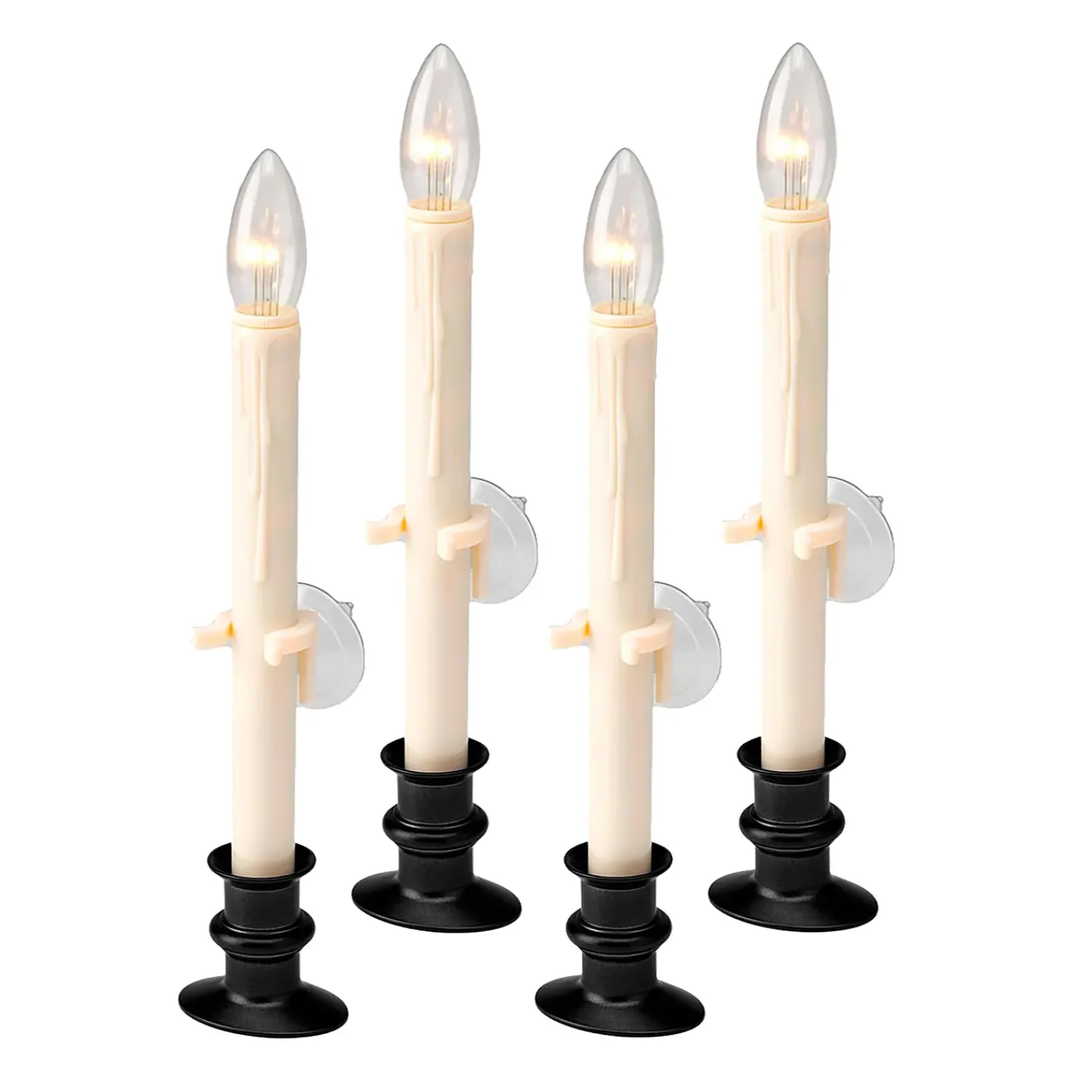 Plow & Hearth Candles & Lanterns|Lighted Accents>Suction Cup Window Candles with Timer and Remote, Set of 4 Onyx