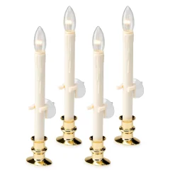 Plow & Hearth Candles & Lanterns|Lighted Accents>Suction Cup Window Candles with Timer and Remote, Set of 4 Brass