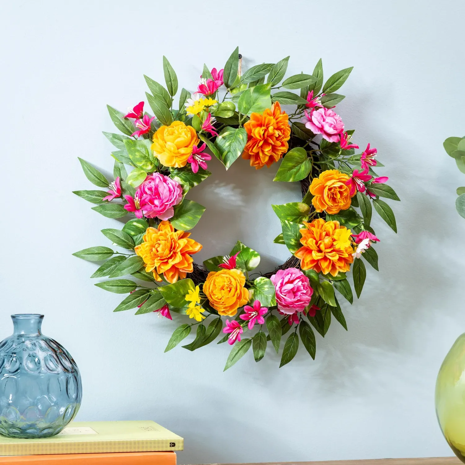 Plow & Hearth Wreaths|Faux Flowers & Plants>Summer Brights Wreath, 20"