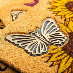 Plow & Hearth Coir Mats>Sunflower Field Coir Mat with Rubber Embossed Butterfly