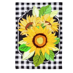 Plow & Hearth Garden Flags>Sunflowers and Checks Linen Garden Flag