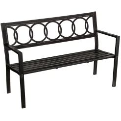 Plow & Hearth Outdoor Benches>Sydney Tubular Steel Bench with Cast Iron Interlocking Circles Design