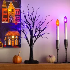 Plow & Hearth Decorative Accents|Lighted Trees & Garlands>Tabletop Halloween Tree with Purple LED Lights