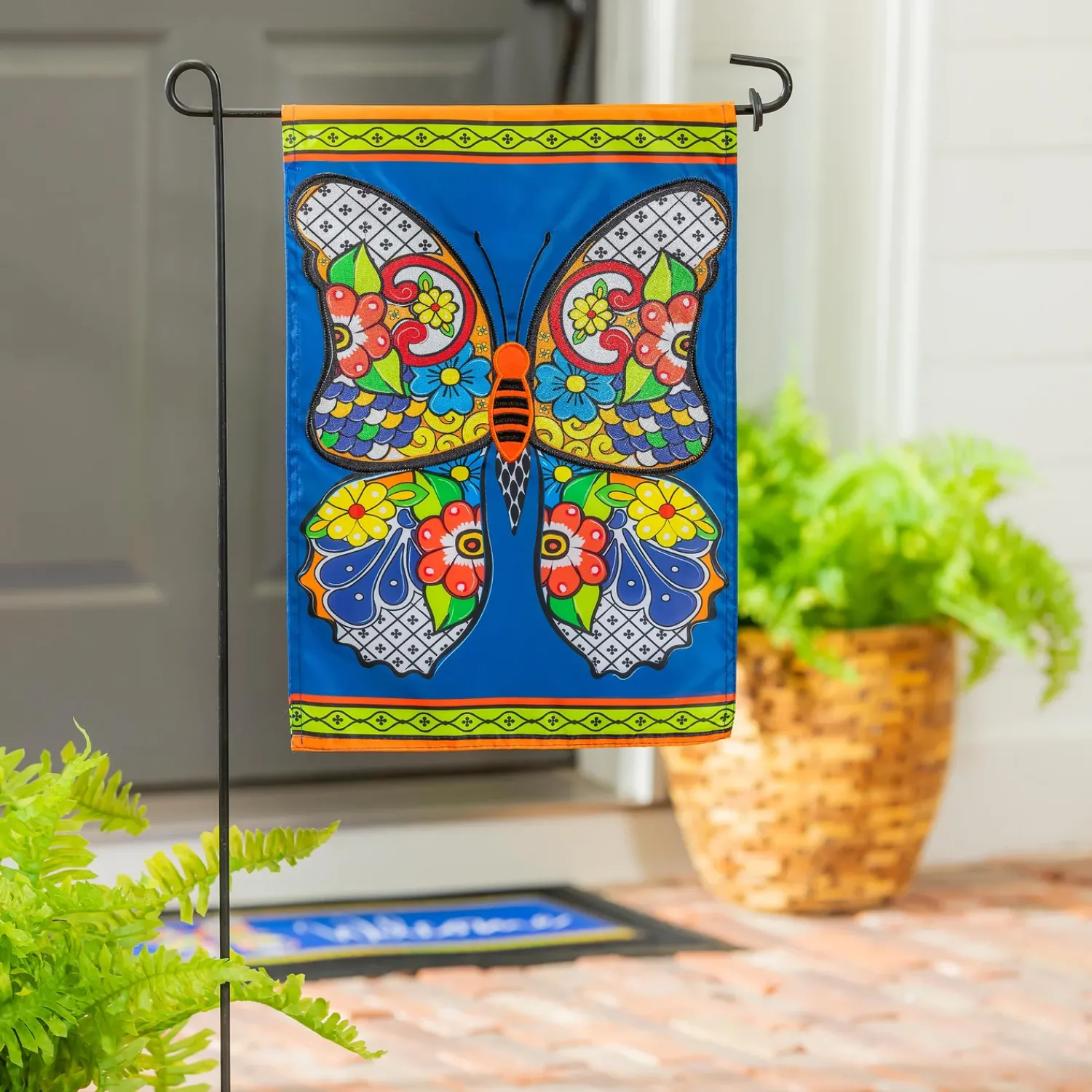 Plow & Hearth Garden Flags>Talavera Butterfly Applique Garden Flag