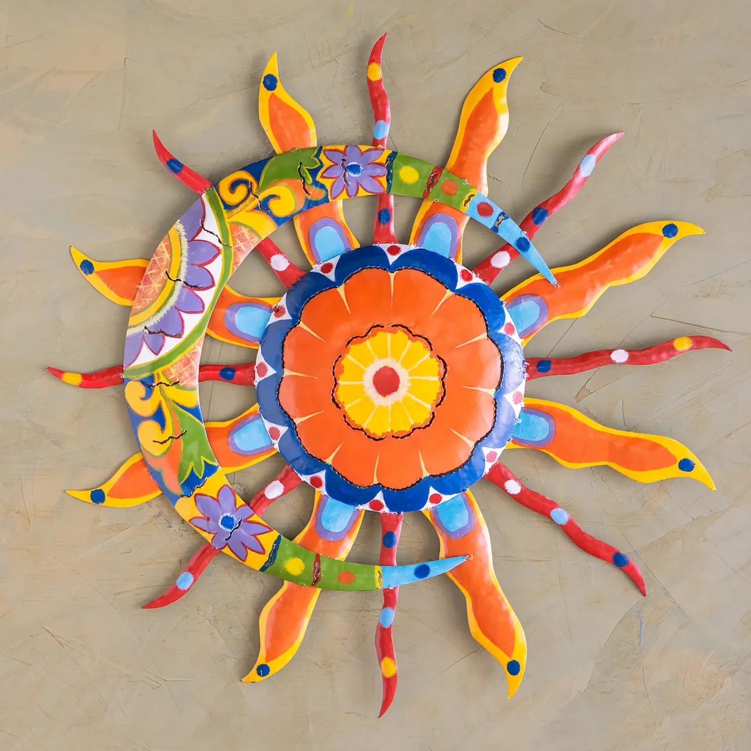 Plow & Hearth Outdoor Wall Art|Wall Art>Talavera Sun and Moon Painted Metal Wall Art
