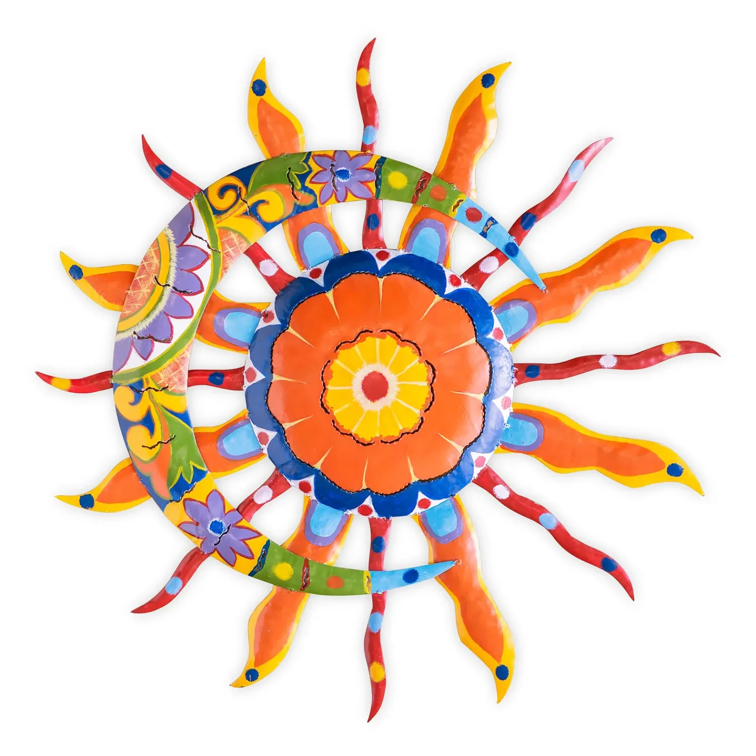 Plow & Hearth Outdoor Wall Art|Wall Art>Talavera Sun and Moon Painted Metal Wall Art