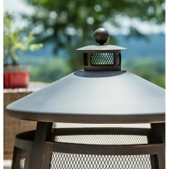 Plow & Hearth Fire Pits|Fire Pits>Tall Bronze Firepit with Chimney