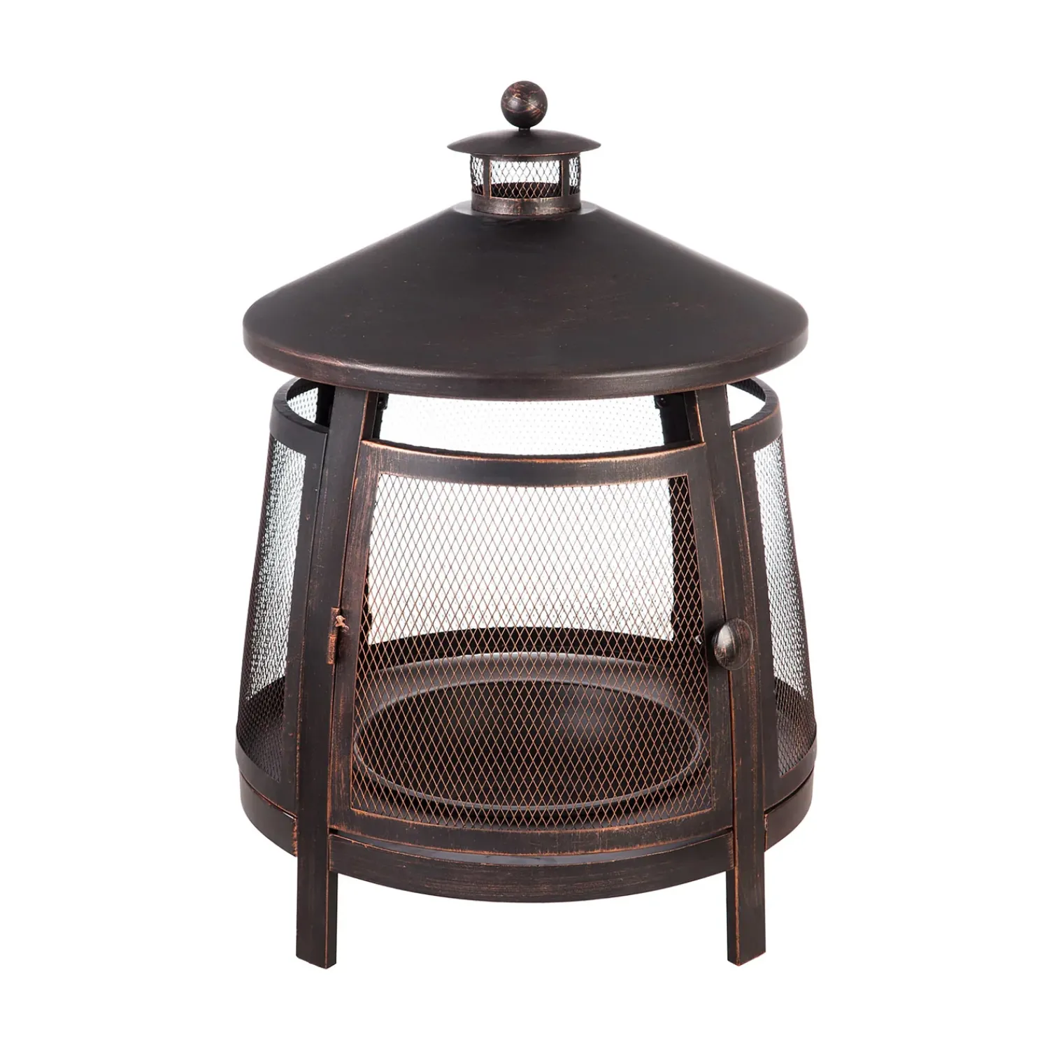 Plow & Hearth Fire Pits|Fire Pits>Tall Bronze Firepit with Chimney