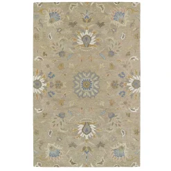 Plow & Hearth Area Rugs>Tan Meadow Floral Vine Wool Rug, 4' x 6' Brown