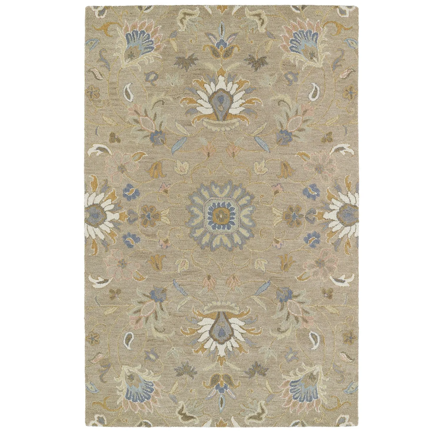 Plow & Hearth Area Rugs>Tan Meadow Floral Vine Wool Rug, 10' x 14' Brown
