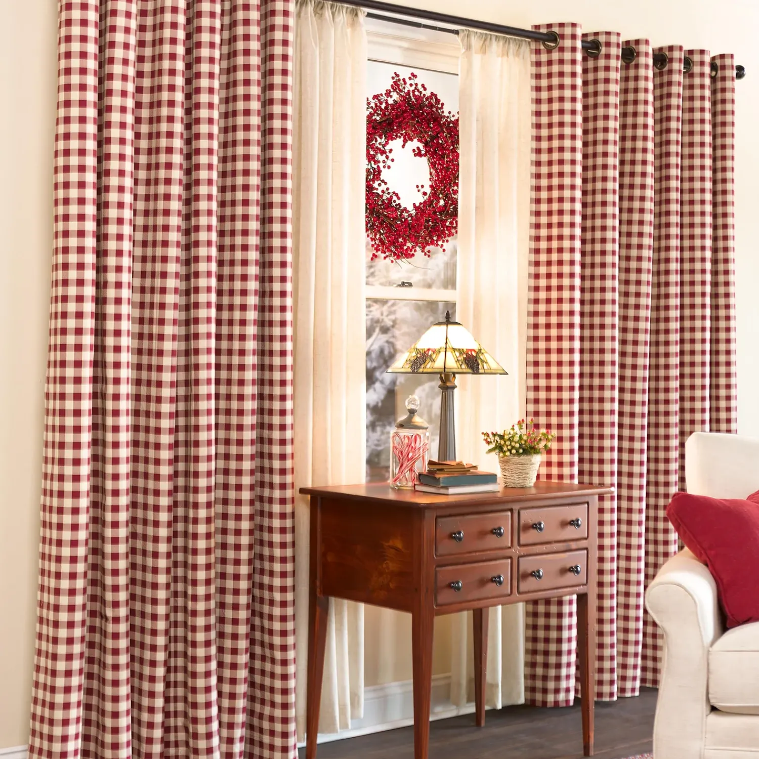 Plow & Hearth Insulated Curtains|Curtain Panels>Thermalogic™ Check Grommet-Top Double-Wide Curtain Pair, 84"L