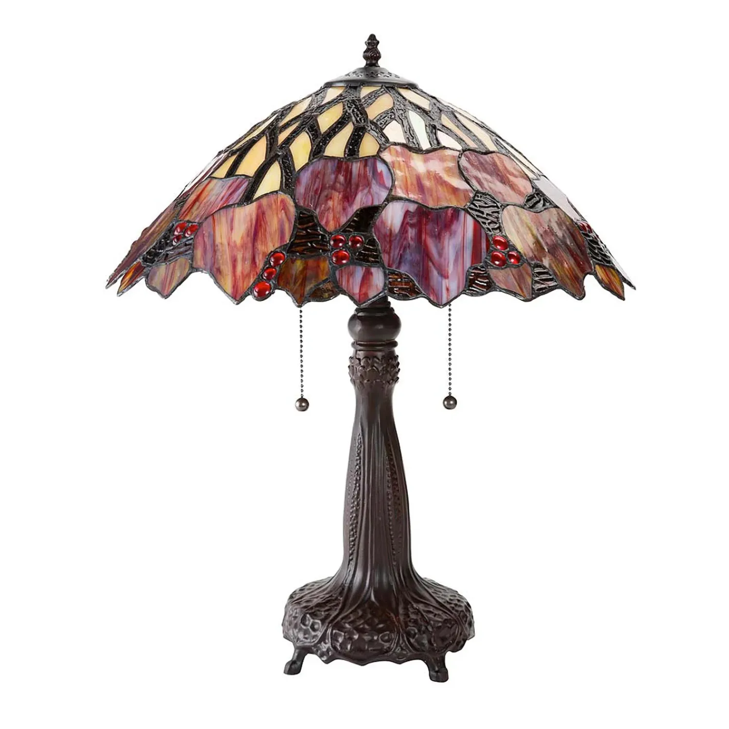 Plow & Hearth Lamps & Lighting>Tiffany-Inspired Fall Leaves Stained Glass Table Lamp