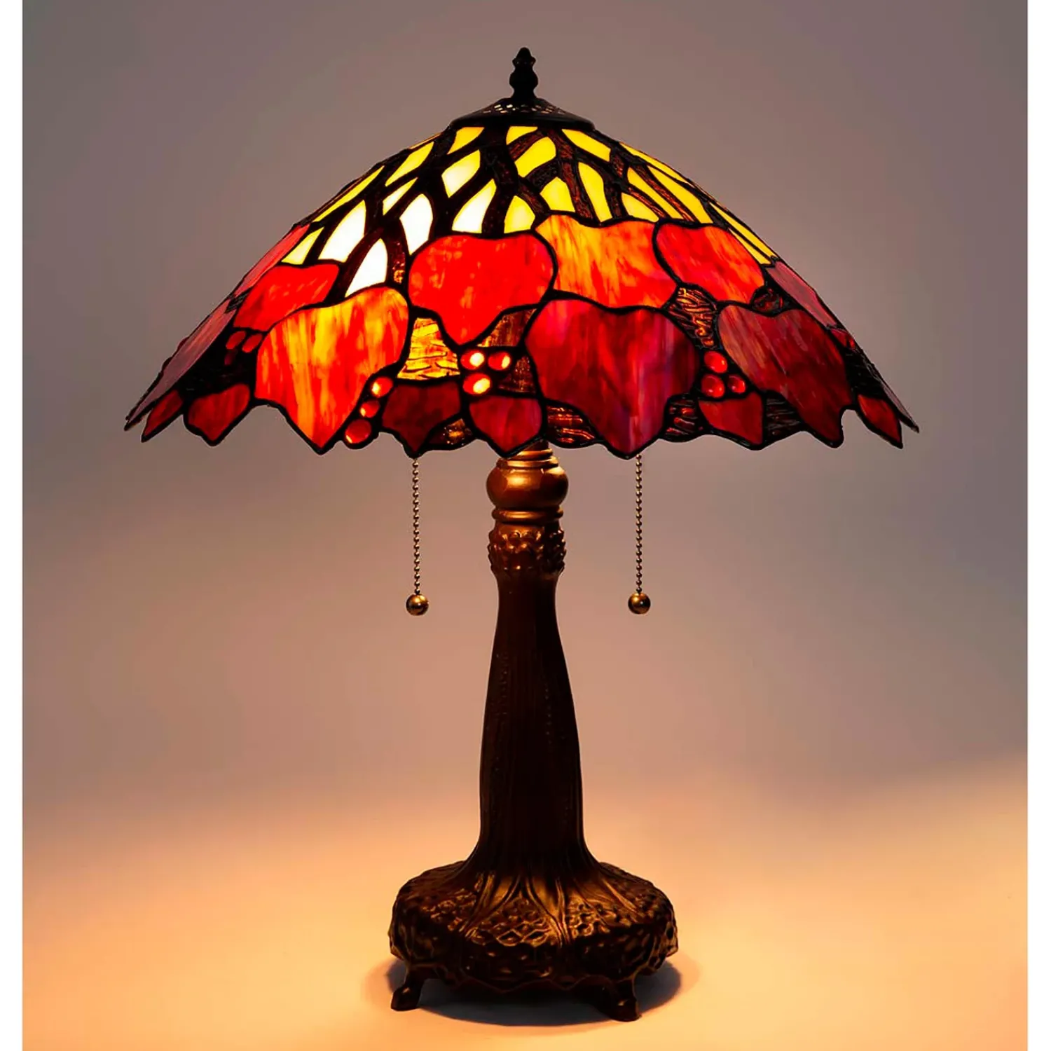 Plow & Hearth Lamps & Lighting>Tiffany-Inspired Fall Leaves Stained Glass Table Lamp