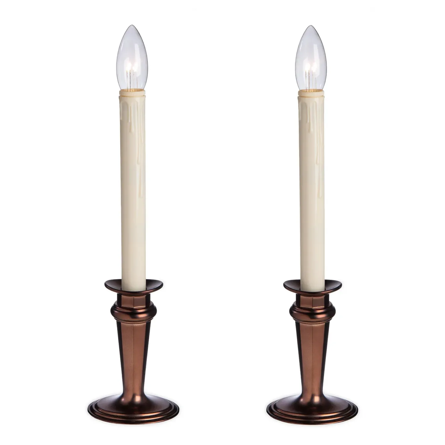 Plow & Hearth Candles & Lanterns|Lighted Accents>Traditional Adjustable Window Candles with Timer and Remote, Set of 2 Bronze