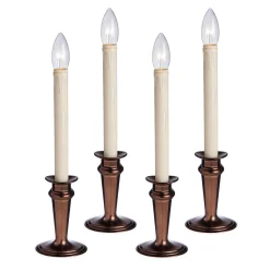 Plow & Hearth Candles & Lanterns|Lighted Accents>Traditional Adjustable Window Candles with Timer and Remote, Set of 4 Bronze