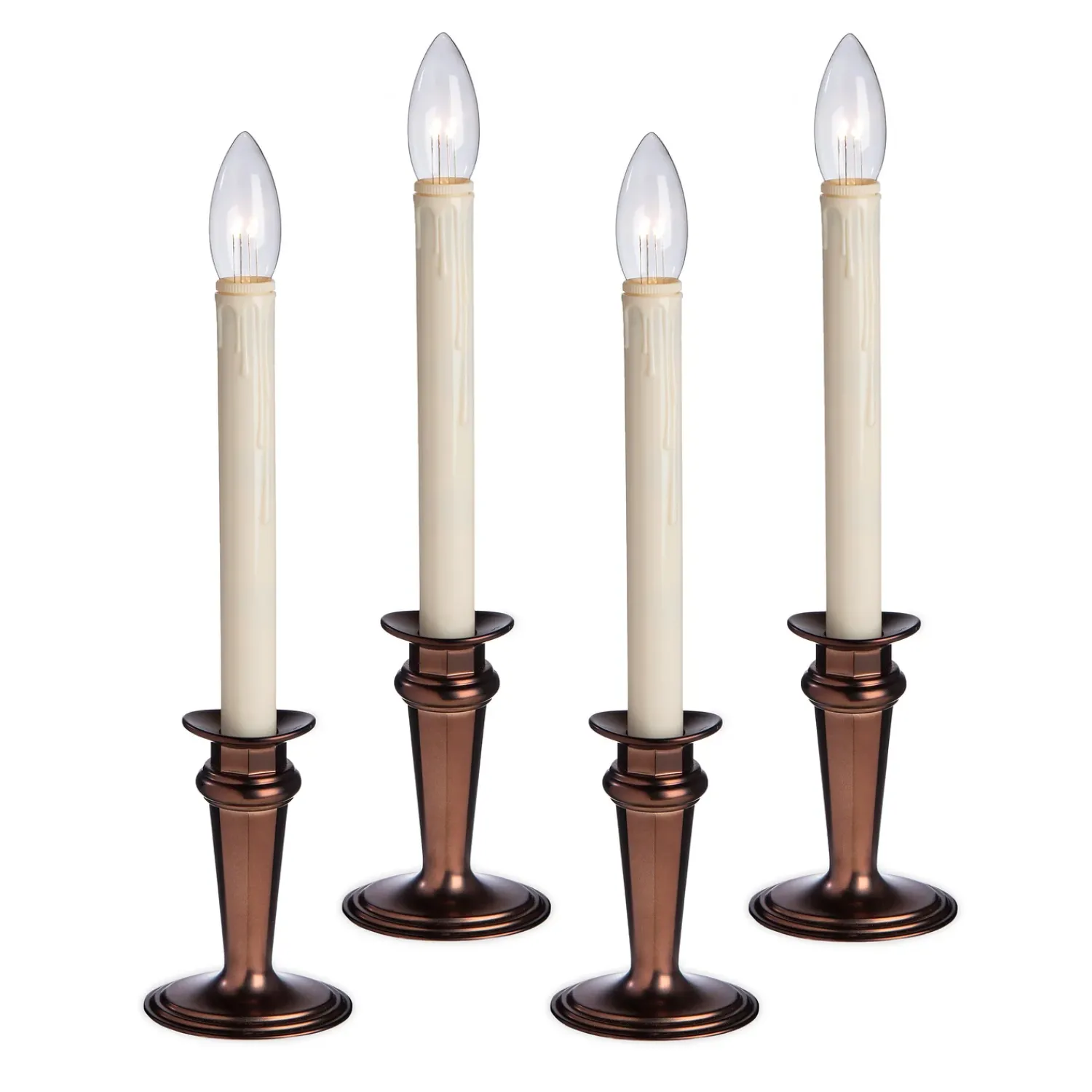 Plow & Hearth Candles & Lanterns|Lighted Accents>Traditional Adjustable Window Candles with Timer and Remote, Set of 4 Bronze