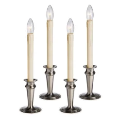 Plow & Hearth Candles & Lanterns|Lighted Accents>Traditional Adjustable Window Candles with Timer and Remote, Set of 4 Pewter