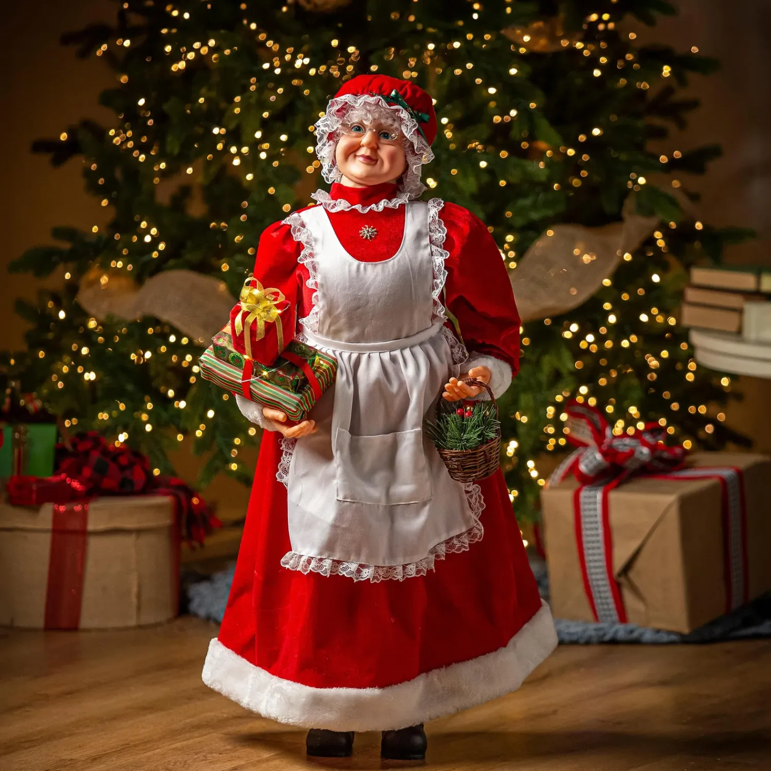 Plow & Hearth Decorative Accents>Traditional Santa LED Table Decor Dancing Mrs. Claus with Music, 36.75"