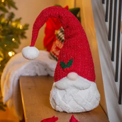 Plow & Hearth Decorative Accents>Traditional Santa Table Decor Fabric Gnome with Red Hat