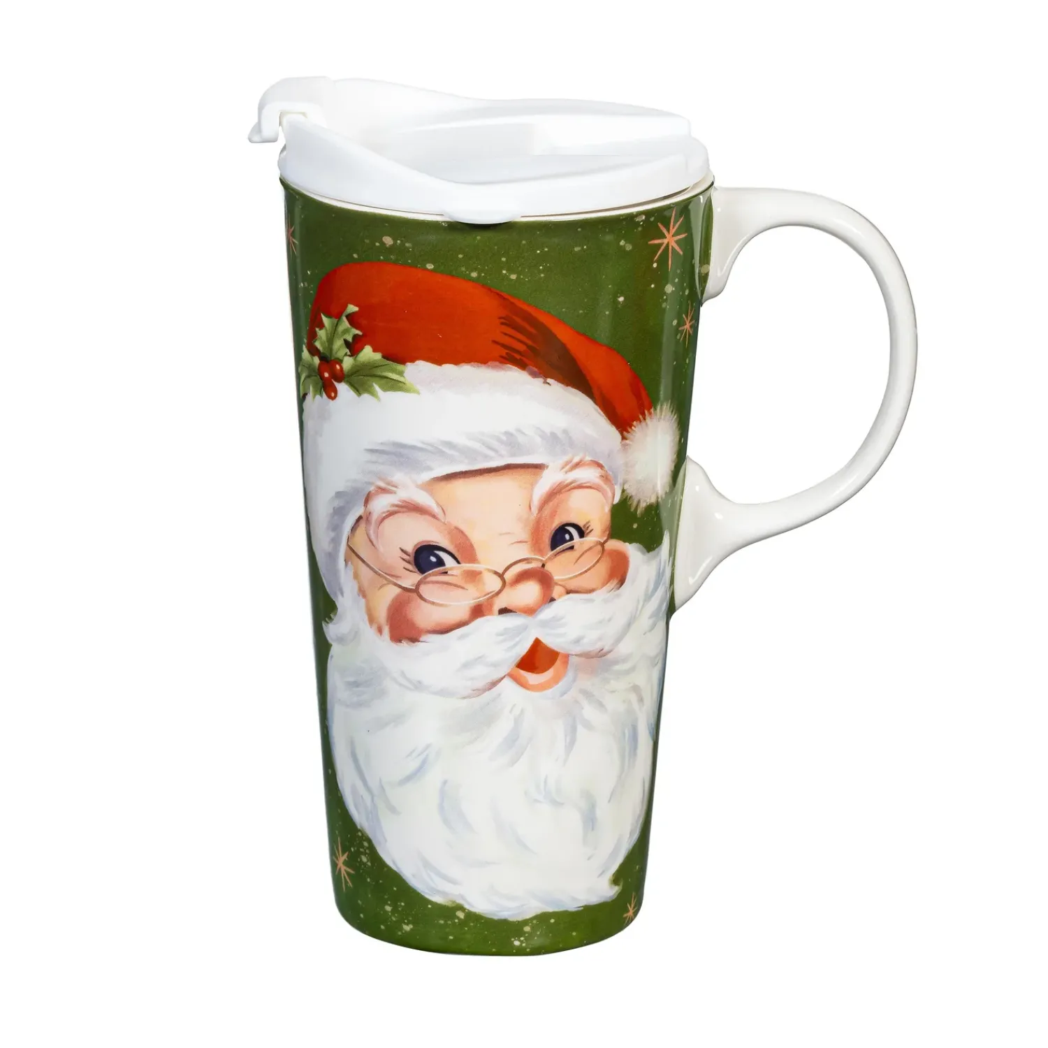 Plow & Hearth Travel Cups>Traditional Santa Travel Cup Ceramic Perfect Cup, Jolly Santa, 17oz, Gift Box